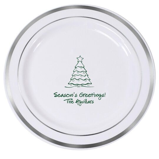 Decorative Christmas Tree Premium Banded Plastic Plates